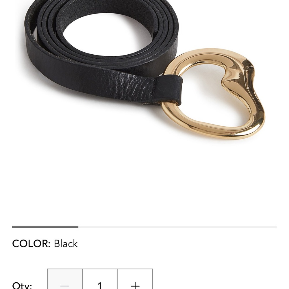 New Cynthia Rowley Signature Tie Belt -Black Leather Belt with Gold Heart Buckle